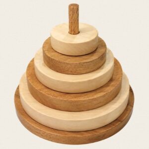 Torre de discos de madera con base